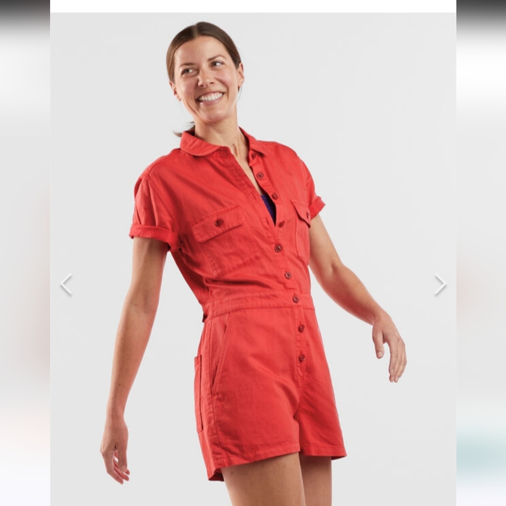 Outerknown Red Short-Sleeve Cotton Romper